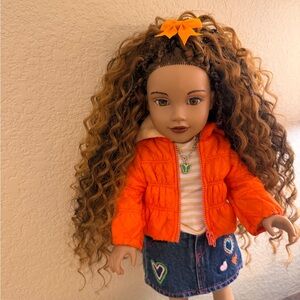Stylish Doll with Orange Jacket and Curly Hair